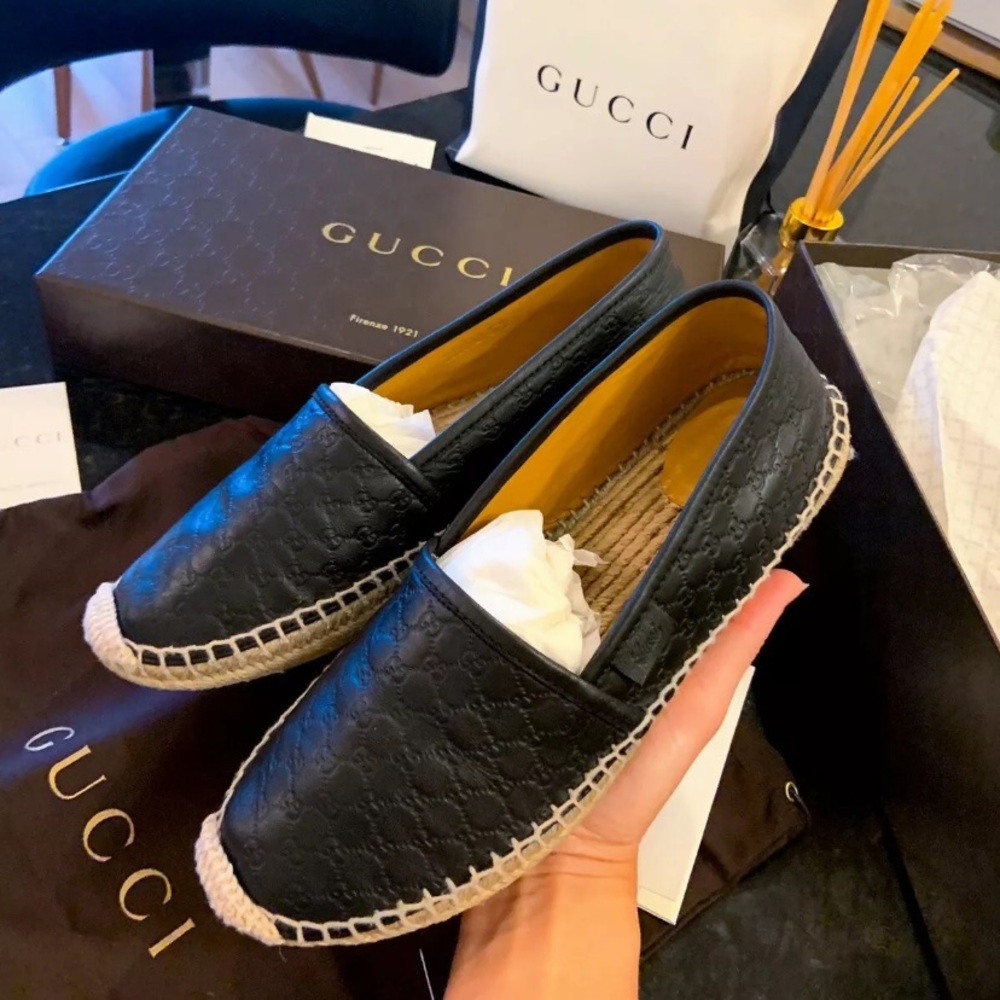Gucci Guccissima Black Leather Espadrille 37.5 EUR